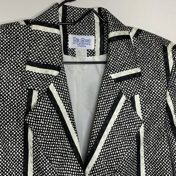 DA-Rue of Calif Petite Blazer Jacket Womans 12P Black & White Partnered Vtg 80s - Picture 6 of 8